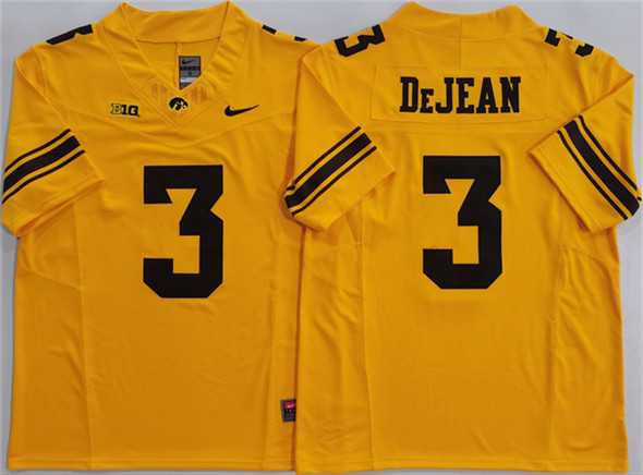 Men%27s Iowa Hawkeyes #3 Cooper DeJean Yellow F.U.S.E. Stitched Jersey